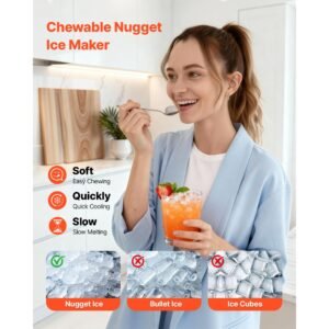countertop ice maker, 33 lbs per day, self cleaning portable machine with scoop, drawer style ice access, nugget ice making machine with chewable ices for home, kitchen, office, bar & party