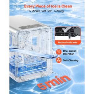 countertop ice maker, 33 lbs per day, self cleaning portable machine with scoop, drawer style ice access, nugget ice making machine with chewable ices for home, kitchen, office, bar & party