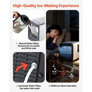 countertop ice maker, 33 lbs per day, self cleaning portable machine with scoop, drawer style ice access, nugget ice making machine with chewable ices for home, kitchen, office, bar & party