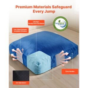crash pad, 5 x 5 ft crash pad for kids sensory with foam blocks and washable cover, giant pillow mat large soft foam landing zone, sensory room equipment for children jumping, relaxing & play