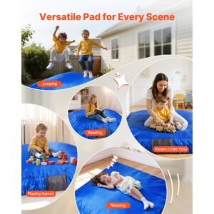crash pad, 5 x 5 ft crash pad for kids sensory with foam blocks and washable cover, large soft foam landing zone giant pillow mat, sensory room equipment for children jumping, relaxing & play