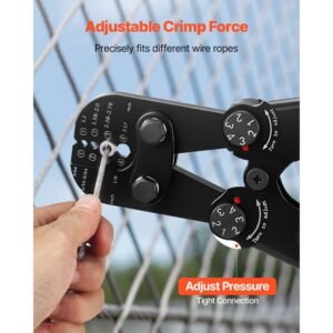 crimping tool, 3/64" 1/8" steel wire rope crimper, with clear metric and imperial markings, adjustable force, crimp pliers for aluminum oval and dual sleeves, and annealed copper sleeves