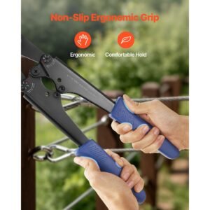 crimping tool, 3/64" 1/8" steel wire rope crimper, with clear metric and imperial markings, adjustable force, crimp pliers for aluminum oval and dual sleeves, and annealed copper sleeves