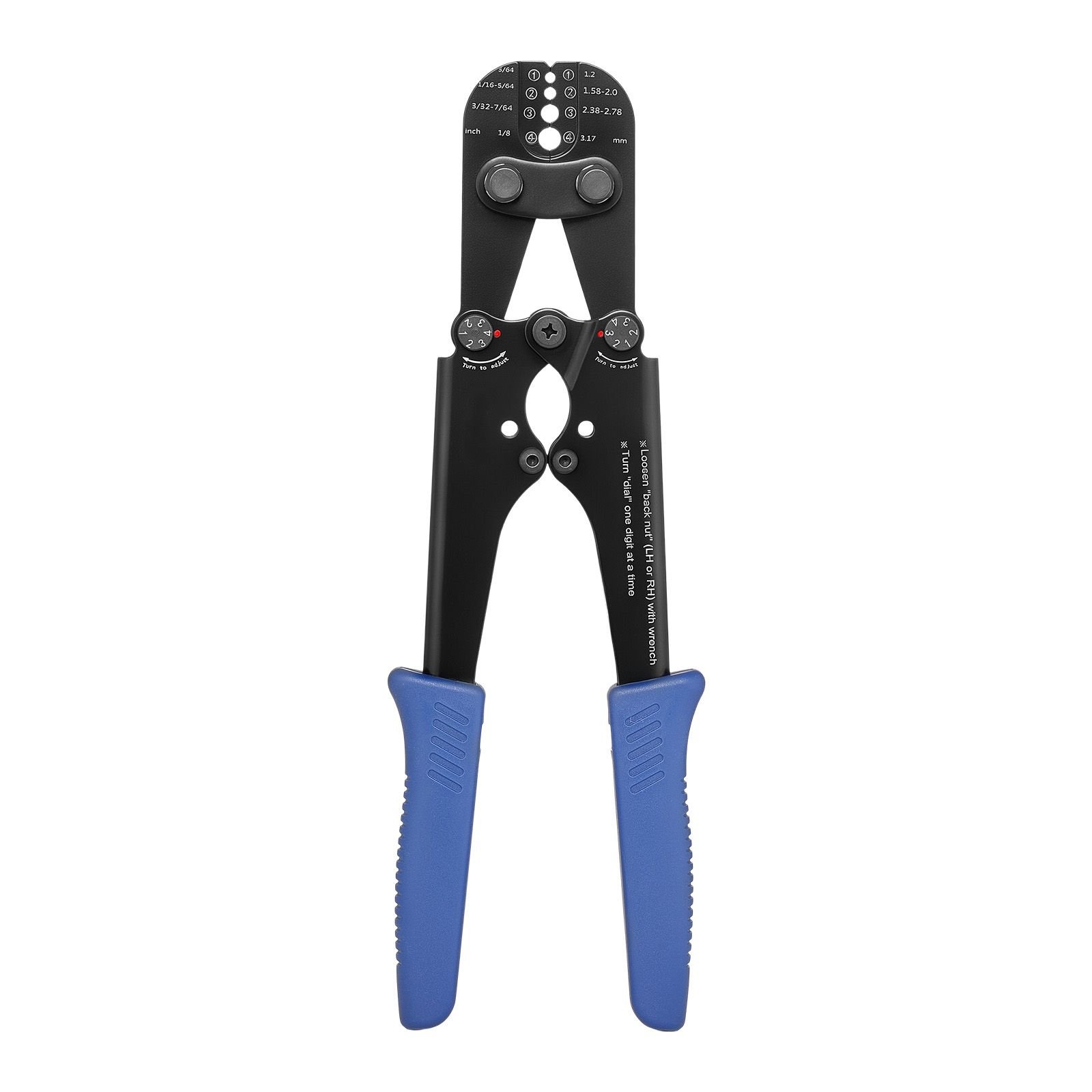 crimping tool, 3/64" 1/8" steel wire rope crimper, with clear metric and imperial markings, adjustable force, crimp pliers for aluminum oval and dual sleeves, and annealed copper sleeves