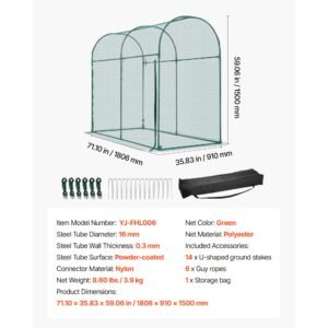 crop cage, 5.9 x 2.98 x 4.9 ft plant protection tent with zippered door, wind resistant tall crop cage, easy to install, outdoor raised bed cover with frame, plant netting for garden patio lawn