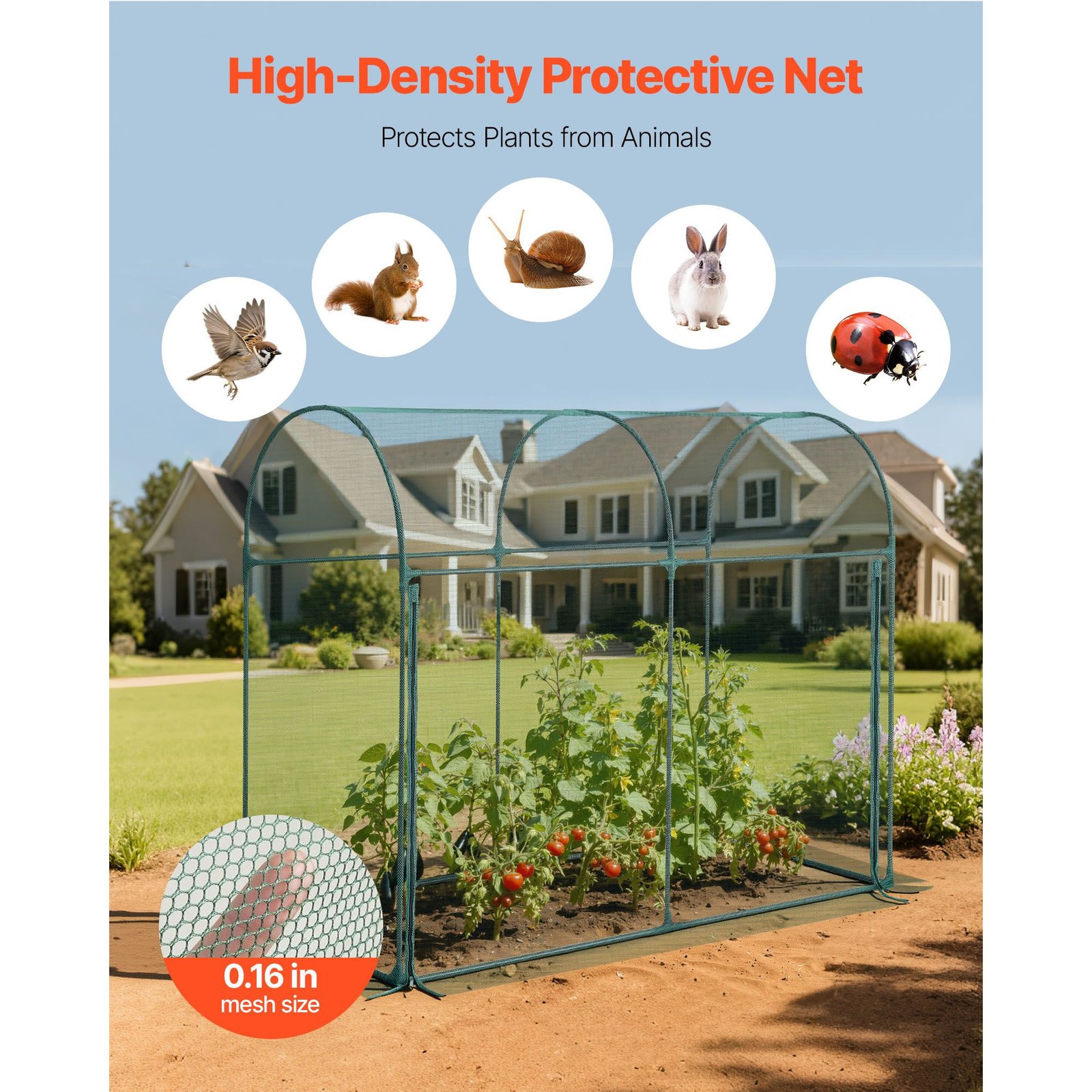 crop cage, 5.9 x 2.98 x 4.9 ft plant protection tent with zippered door, wind resistant tall crop cage, easy to install, outdoor raised bed cover with frame, plant netting for garden patio lawn