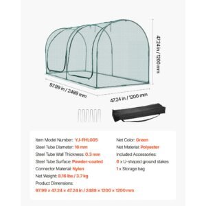 crop cage, 8.1 x 3.9 x 3.9 ft plant protection tent with zippered door, wind resistant tall crop cage, easy to install, outdoor raised bed cover with frame, plant netting for garden patio lawn