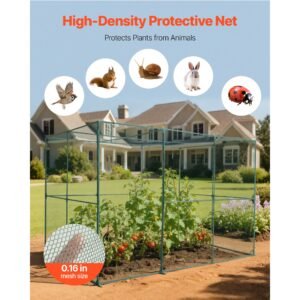 crop cage, 9.5 x 6.36 x 6.36 ft plant protection tent with zippered door, wind resistant tall crop cage, easy to install, outdoor raised bed cover, tomato plant netting for garden patio lawn
