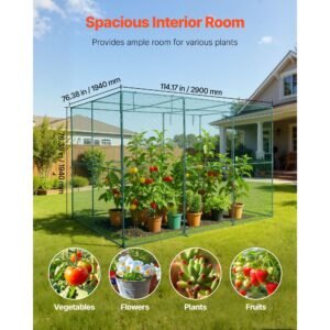 crop cage, 9.5 x 6.36 x 6.36 ft plant protection tent with zippered door, wind resistant tall crop cage, easy to install, outdoor raised bed cover, tomato plant netting for garden patio lawn