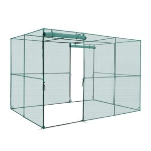 crop cage, 9.5 x 6.36 x 6.36 ft plant protection tent with zippered door, wind resistant tall crop cage, easy to install, outdoor raised bed cover, tomato plant netting for garden patio lawn
