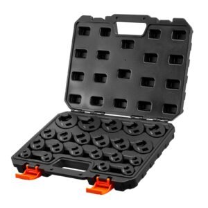 Crowfoot Wrench Set, 1/2" and 3/8" Drive, 21-Piece Metric Dual-Drive Flare Nut Crows Foot Wrenches, with Storage Case, Dual Size Markings on Tools and Case, for Maintenance