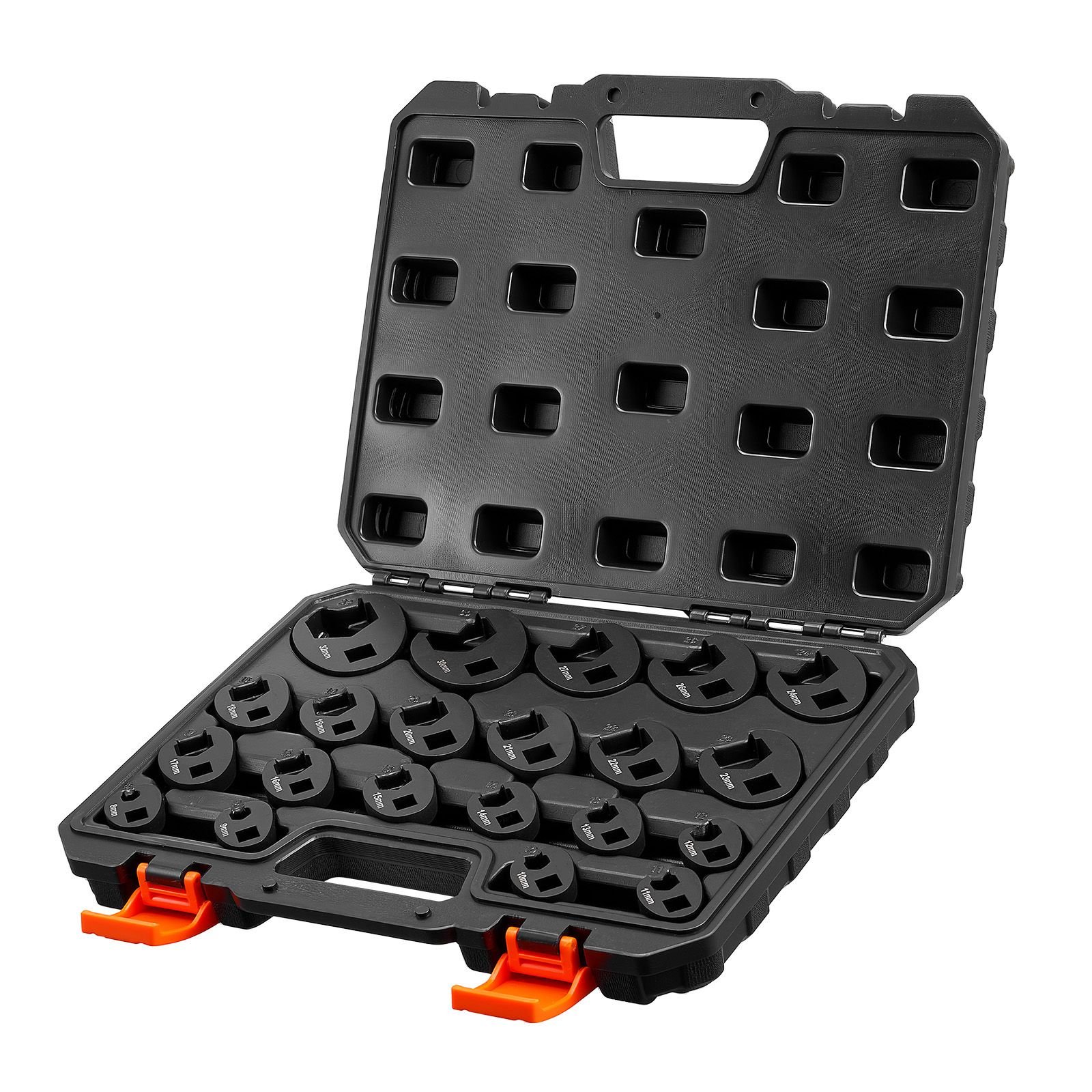 crowfoot wrench set, 1/2" and 3/8" drive, 21 piece metric dual drive flare nut crows foot wrenches, with storage case, dual size markings on tools and case, for maintenance