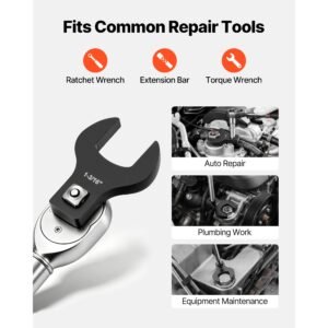 crowfoot wrench set, 1/2" drive, 14 piece sae 1 1/16" to 2" crows foot wrenches, with storage tray, dual size markings on tools and tray, for auto maintenance or repairs