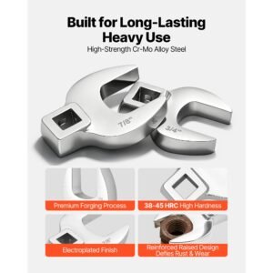 crowfoot wrench set, 3/8" drive, 22 piece metric and sae size crows foot wrenches, cr mo alloy steel, with storage tray, dual size markings on tools and tray, for auto maintenance or repairs