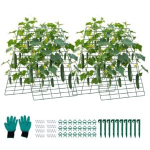 Cucumber Trellis 4 Pack, A-Frame Garden Trellises for Raised Bed, Metal Rustproof Coating Plant Support for Vine, Climbing Plants, Peas, Beans, Zucchini, Tomato, Flower (35.43 x 27.56 in x 4PCS)