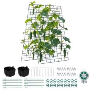 Cucumber Trellis 4 Pack, A-Frame Garden Trellises for Raised Bed, Metal Rustproof Coating Plant Support for Vine, Climbing Plants, Peas, Beans, Zucchini, Tomato, Flower (46.06 x 16.93 in x 4PCS)