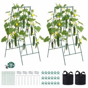 Cucumber Trellis 4 Pack, A-Frame Garden Trellises for Raised Bed, Metal Rustproof Coating Plant Support for Vine, Climbing Plants, Peas, Beans, Zucchini, Tomato, Flower (46.06 x 18.11 in x 4PCS)