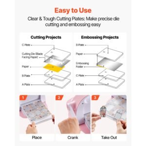 cutting plates, 6 pcs, 8.86 x 6.14 in, clear polycarbonate material, die cut pads compatible with die cutting and embossing machine km 1860, for scrapbooking, card making, crafting