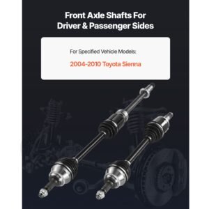 cv axle shaft assembly, 2 pieces front left & right (driver and passenger side), automotive replacement cv joint axles pair compatible with 2004 2010 toyota sienna, alloy steel & carbon steel
