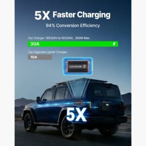 dc to dc charger with mppt, 350w, 30a on board battery charger, solar panel/alternator dual input, smart multi stage charging for lifepo4 lead acid batteries, 12v/24v 12v/24v, for rv home backup