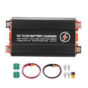 DC to DC Charger with MPPT, 350W, 30A On-Board Battery Charger, Solar Panel/Alternator Dual Input, Smart Multi-Stage Charging for LiFePO4 Lead-Acid Batteries, 12V/24V-12V/24V, for RV Home Backup