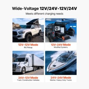 dc to dc charger with mppt, 350w, 30a on board battery charger, solar panel/alternator dual input, smart multi stage charging for lifepo4 lead acid batteries, 12v/24v 12v/24v, for rv home backup