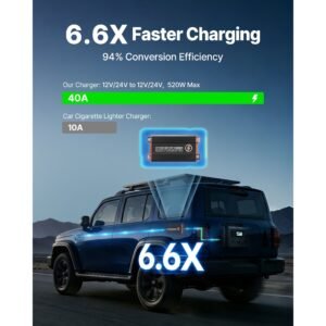 dc to dc charger with mppt, 520w, 40a on board battery charger, solar panel/alternator dual input, smart multi stage charging for lifepo4 lead acid batteries, 12v/24v 12v/24v, for rv home backup