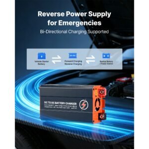 dc to dc charger with mppt, 520w, 40a on board battery charger, solar panel/alternator dual input, smart multi stage charging for lifepo4 lead acid batteries, 12v/24v 12v/24v, for rv home backup
