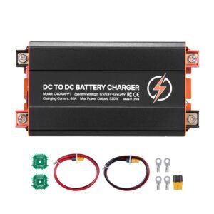 DC to DC Charger with MPPT, 520W, 40A On-Board Battery Charger, Solar Panel/Alternator Dual Input, Smart Multi-Stage Charging for LiFePO4 Lead-Acid Batteries, 12V/24V-12V/24V, for RV Home Backup