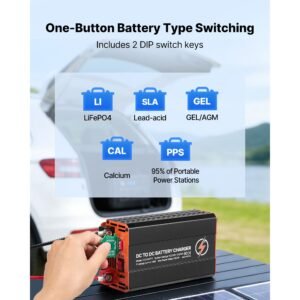 dc to dc charger with mppt, 520w, 40a on board battery charger, solar panel/alternator dual input, smart multi stage charging for lifepo4 lead acid batteries, 12v/24v 12v/24v, for rv home backup