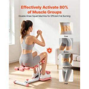 deep squat machine, adjustable glutes trainer machine with 3 high strength resistance bands, folding core leg and glutes exercise trainer, push up workout equipment at home gym, pink + white