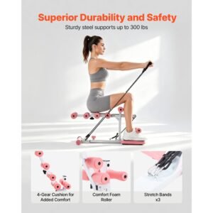 deep squat machine, adjustable glutes trainer machine with 3 high strength resistance bands, folding core leg and glutes exercise trainer, push up workout equipment at home gym, pink + white