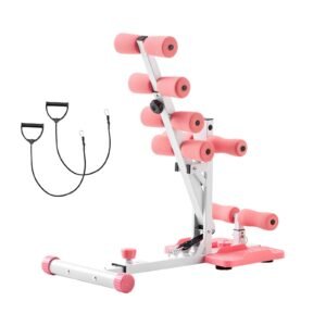 Deep Squat Machine, Adjustable Glutes Trainer Machine with 3 High-Strength Resistance Bands, Folding Core Leg and Glutes Exercise Trainer, Push Up Workout Equipment at Home Gym, Pink + White