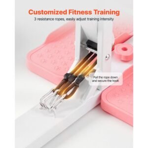 deep squat machine, adjustable glutes trainer machine with 3 high strength resistance bands, folding core leg and glutes exercise trainer, push up workout equipment at home gym, pink + white