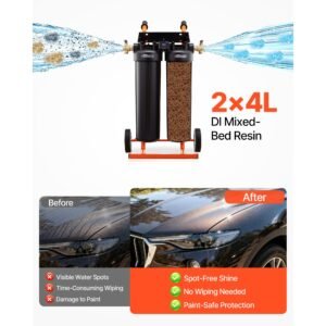 deionized water system for car wash, spotless car wash water system with 2 x 4l di resin, bypass valve & tds meter, portable sport free water deionizer filter for cars rvs windows