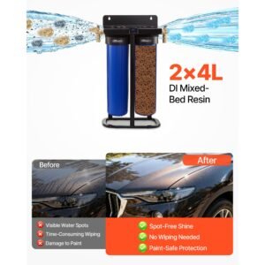 deionized water system for car wash, spotless car wash water system with 2 x 4l di resin, tds meter & bypass valve, spot free deionized water filter for cars rvs motorcycles windows