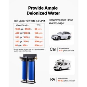 deionized water system for car wash, spotless car wash water system with 2 x 4l di resin, tds meter & bypass valve, spot free deionized water filter for cars rvs motorcycles windows