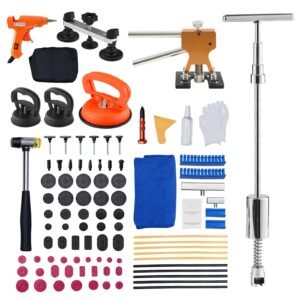 Dent Puller Kit, 100 PCS Paintless Dent Removal Kit with Golden Lifter, Bridge Puller, Slide Hammer T-Bar, Glue Gun, Auto Body Hail Damage Remover Tools for Car Refrigerator Door Ding Repair