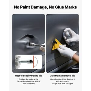 dent puller kit, 100 pcs paintless dent removal kit with golden lifter, bridge puller, slide hammer t bar, glue gun, auto body hail damage remover tools for car refrigerator door ding repair