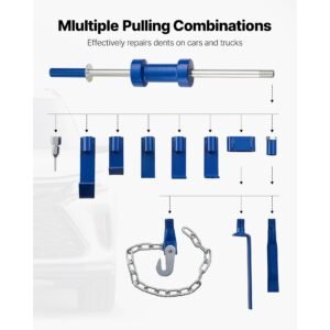 dent puller kit, 13 lbs 14 in 1 slide hammer dent removal kit, heavy duty auto body truck repair automotive damage remover tool repair frame with carrying case, extension rod, non slip handle