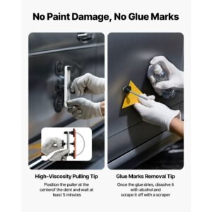 dent puller kit, 60 pcs paintless dent removal kit with golden lifter, bridge puller, rubber hammer, glue gun, auto body hail damage repair remover tools for car refrigerator door ding repair