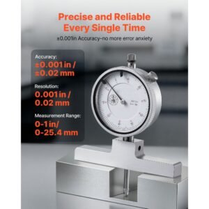 depth gauge, depth micrometer 0 22 inch measuring range, 0.001" resolution, with 4 anvils & 6 standard rods, precision easy to read mechanical tool for measuring groove, step, hole