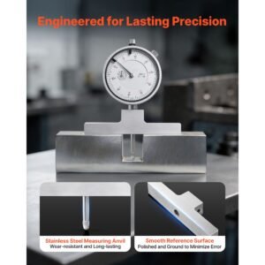 depth gauge, depth micrometer 0 22 inch measuring range, 0.001" resolution, with 4 anvils & 6 standard rods, precision easy to read mechanical tool for measuring groove, step, hole