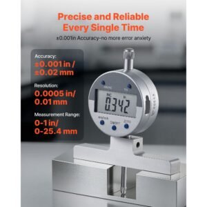 depth gauge, depth micrometer digital electronic indicator 0 22 inch measuring range, 0.0005" resolution, precision unit conversion with 4 anvils, measuring tool for groove, step, hole