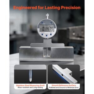depth gauge, depth micrometer digital electronic indicator 0 22 inch measuring range, 0.0005" resolution, precision unit conversion with 4 anvils, measuring tool for groove, step, hole