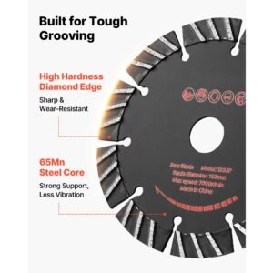 diamond blades 5.24 inch, 5 pack wall chaser saw blade cutting blade, 0.79 in arbor, high hardness diamond segments, 65mn steel core, dry wet cutting, clean edges for concrete brick stone cement