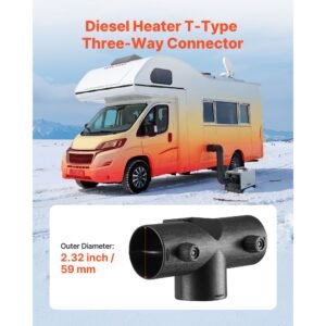 diesel heater connector, 2.32 inch diesel heater duct connector accessories, t shape 3 way air vent connectors with 2 90° rotatable valves, black joint connectors for 2kw diesels heaters