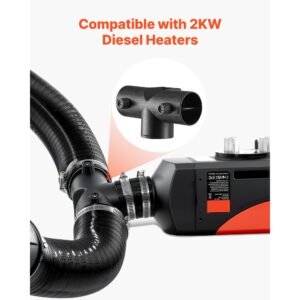diesel heater connector, 2.32 inch diesel heater duct connector accessories, t shape 3 way air vent connectors with 2 90° rotatable valves, black joint connectors for 2kw diesels heaters