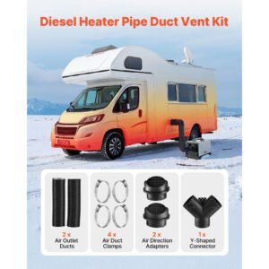 diesel heater pipe duct vent kit, 3 inch heater pipe warm air outlet vent set with y shaped connector & air duct clamps, parking heaters air ducts vent kit for 5kw 8kw diesel heaters, black