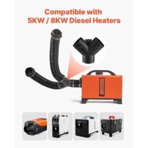 diesel heater pipe duct vent kit, 3 inch heater pipe warm air outlet vent set with y shaped connector & air duct clamps, parking heaters air ducts vent kit for 5kw 8kw diesel heaters, black